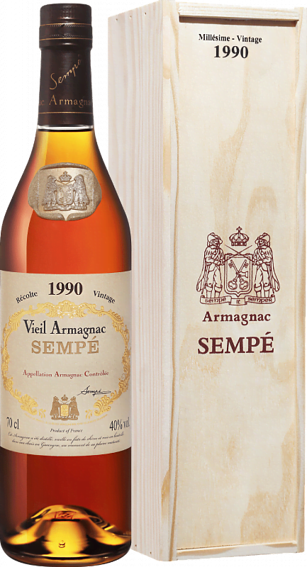 Арманьяк Sempe Vieil Vintage 1990 Armagnac AOC (gift box) 1990 0.7л