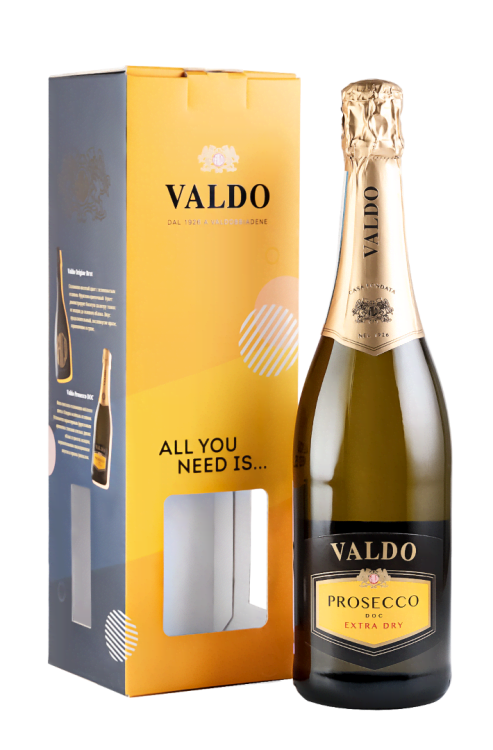 Игристое вино Valdo Prosecco DOC. Extra Dry белое сухое в подарочной упаковке