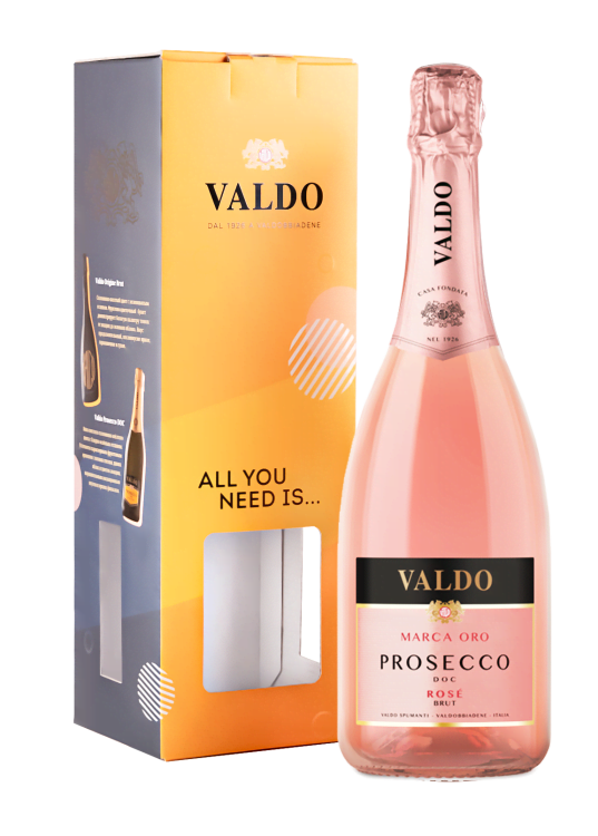 Игристое вино Valdo Marca Oro Rosè Brut Prosecco DOC розовое брют в подарочной упаковке