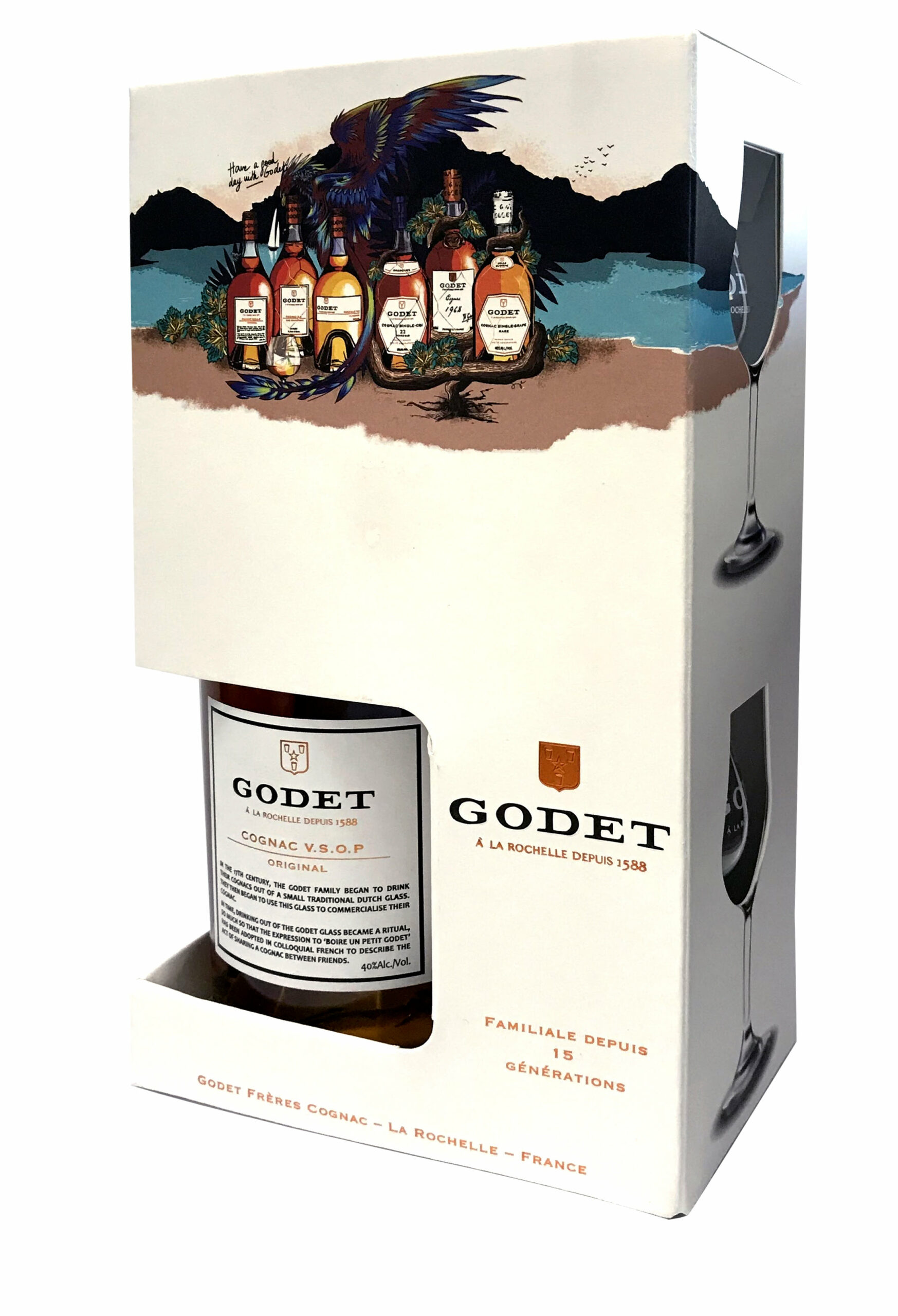 Коньяк Cognac Godet VSOP 0,7l gift pack with 2 glasses