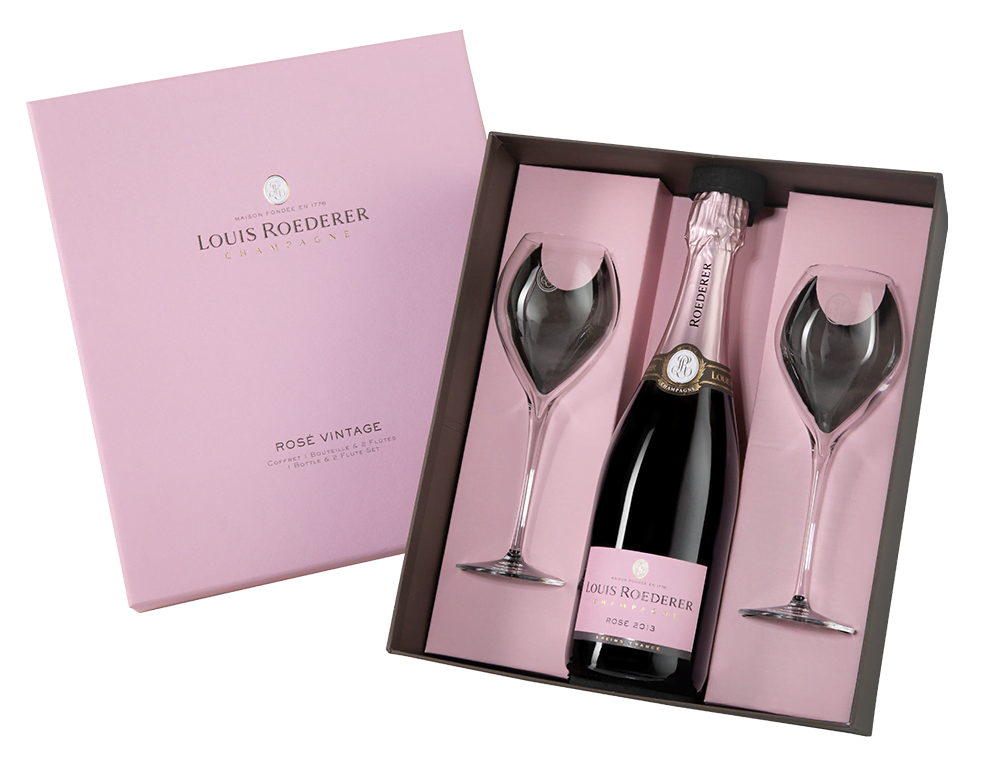 Шампанское Louis Roederer Brut Rose c 2-мя бокалами, 2014 г.