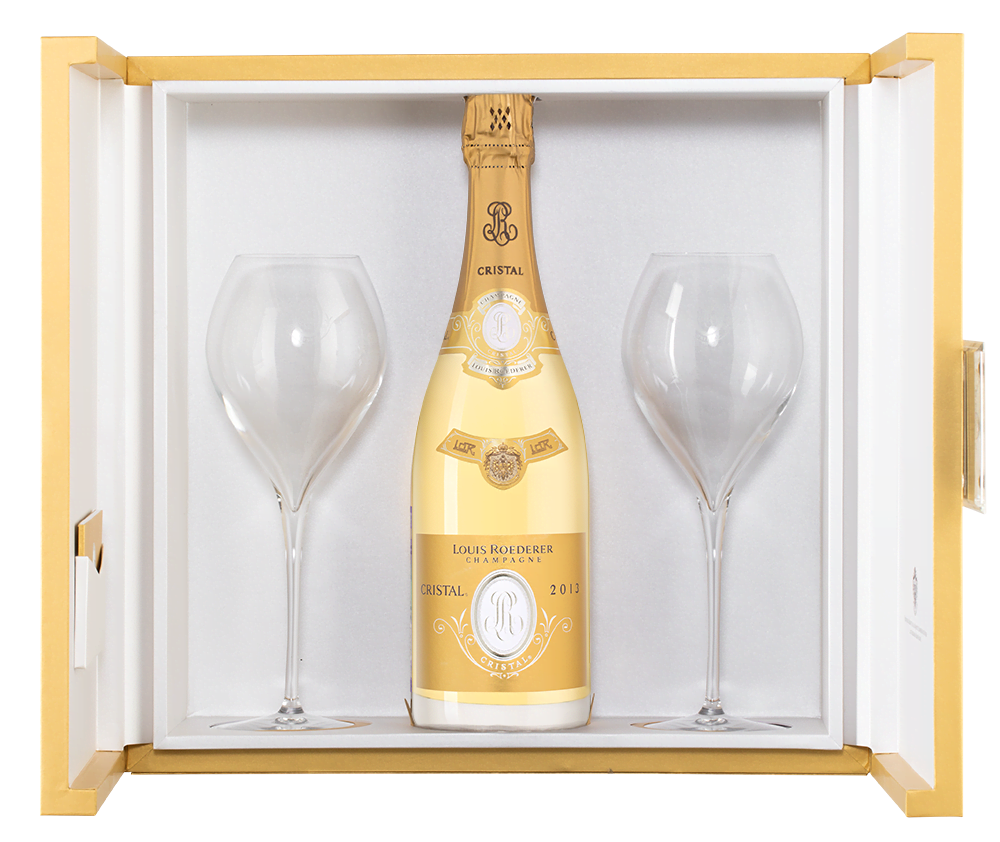 Шампанское Louis Roederer Cristal c 2-мя бокалами, 2013 г.