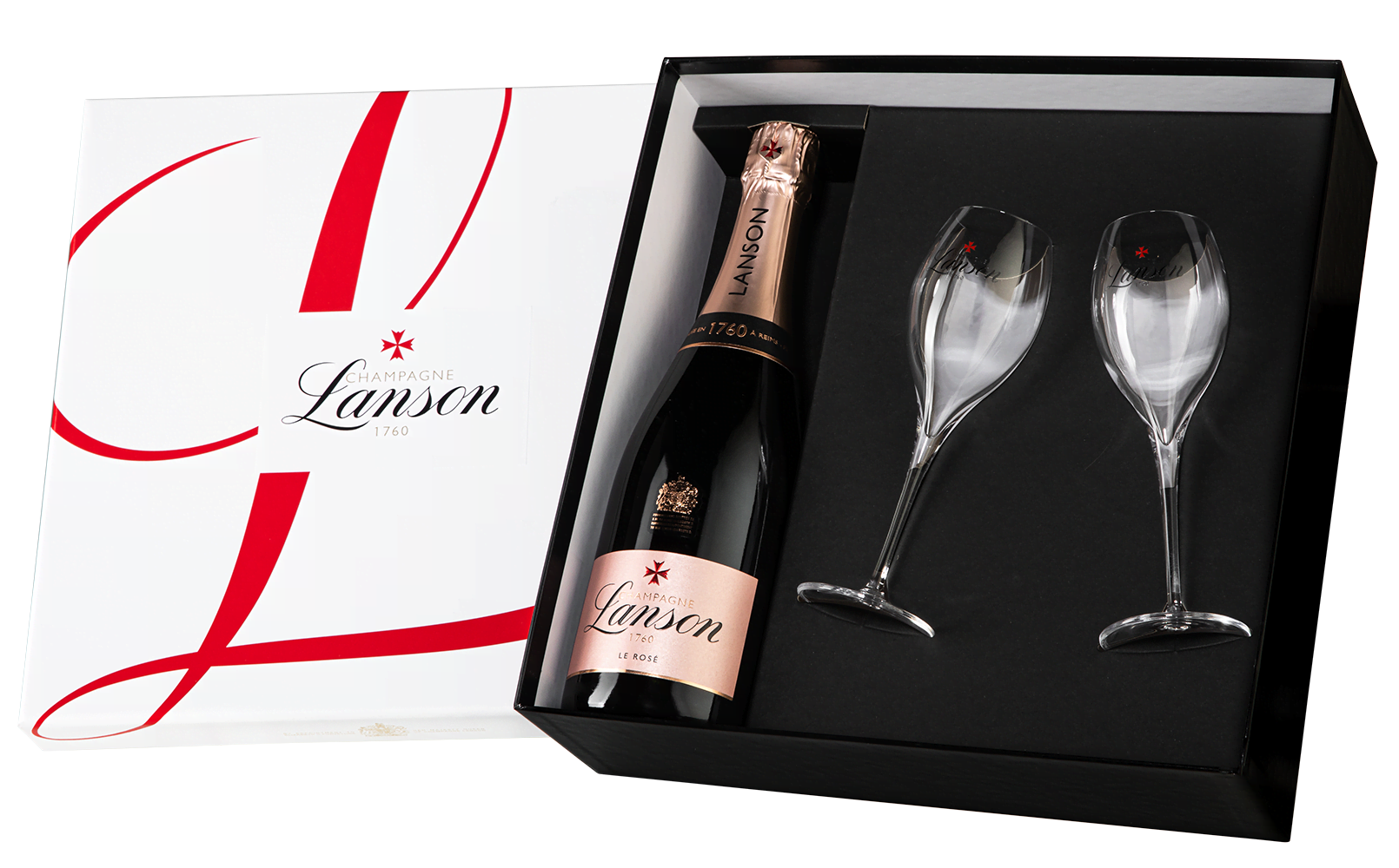 Шампанское Lanson Rose Label Brut c 2-мя бокалами