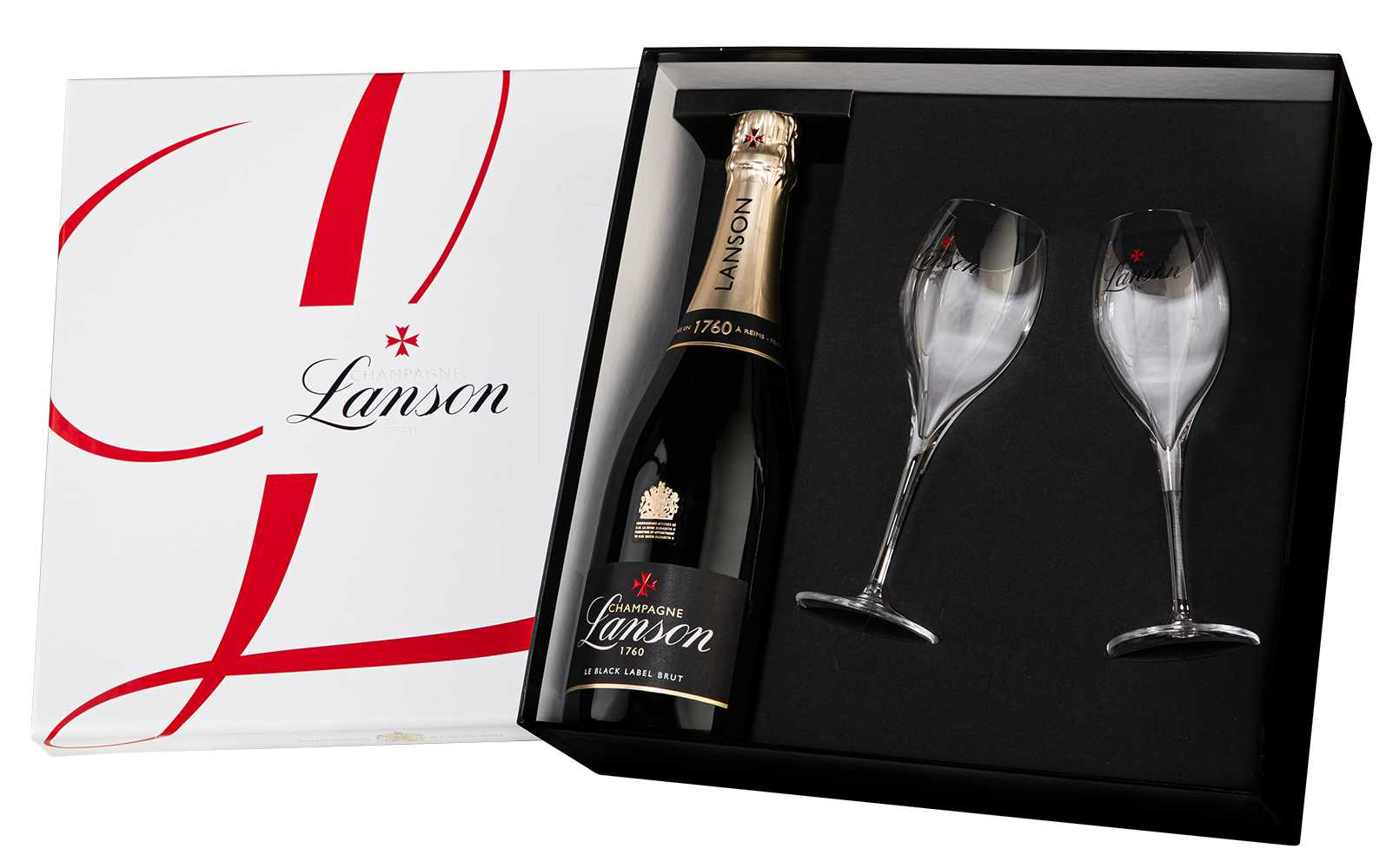 Шампанское Lanson Black Label Brut c 2-мя бокалами