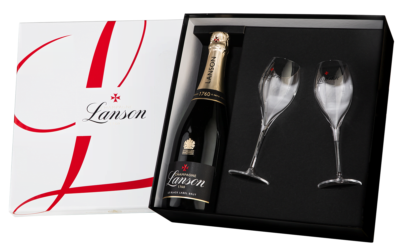 Шампанское Lanson Black Label Brut c 2-мя бокалами