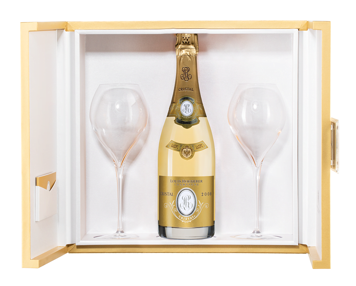 Шампанское Louis Roederer Cristal c 2-мя бокалами, 2008 г.