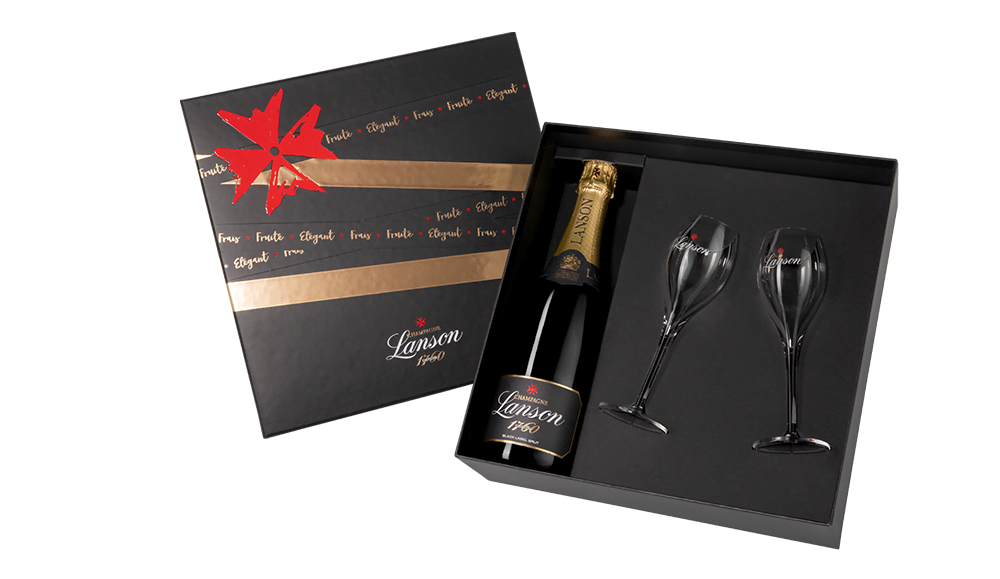 Шампанское Lanson Black Label Brut c 2-мя бокалами