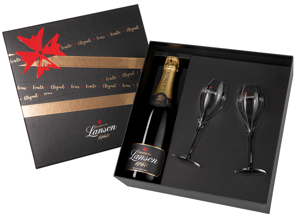 Шампанское Lanson Black Label Brut c 2-мя бокалами