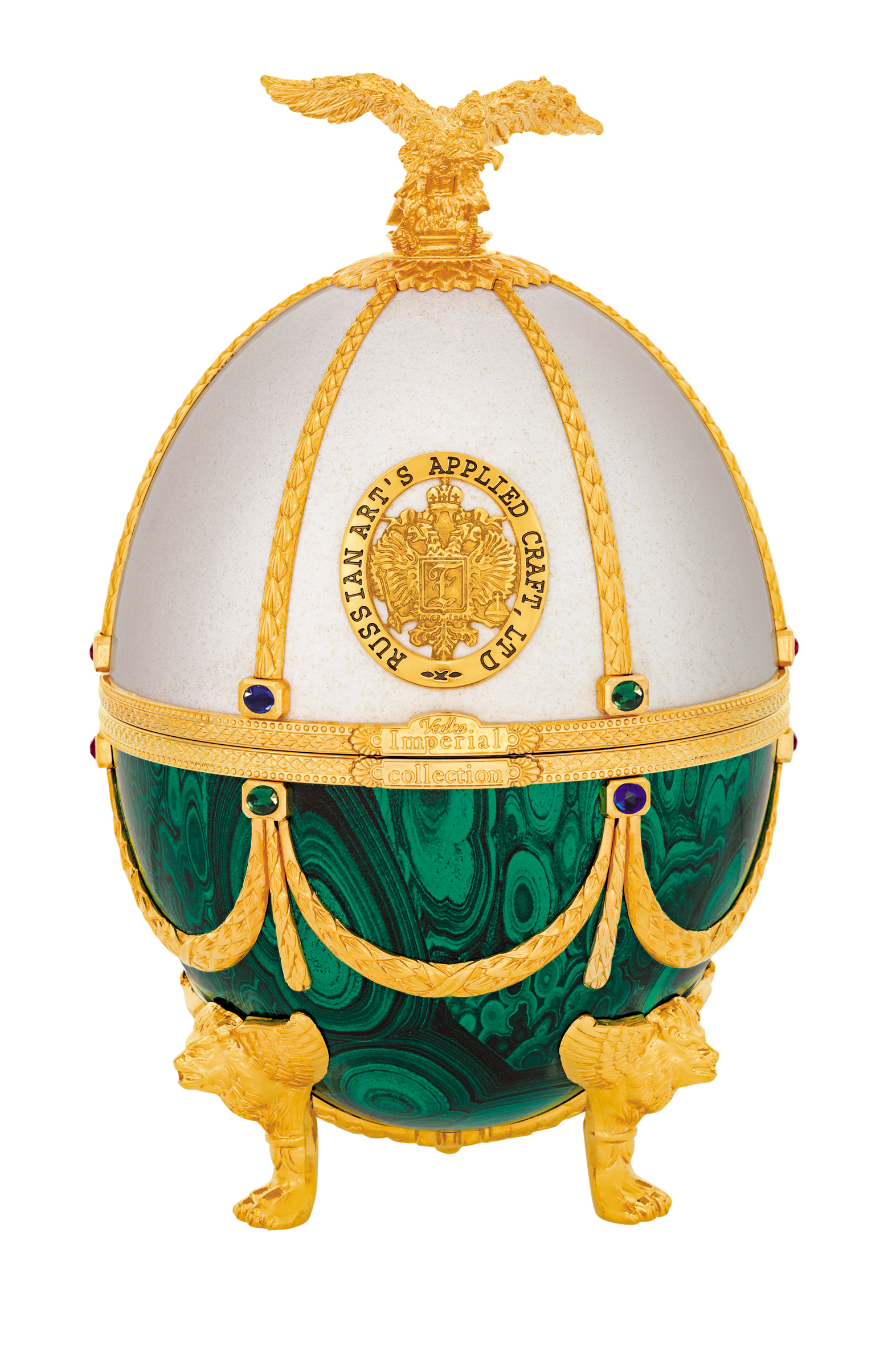 0,7 Императорская Коллекция графин-яйцо бело-зеленого цвета в бархатном коробе (ГЛ)