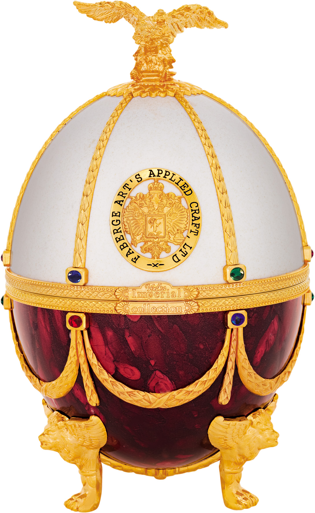 0,7 Императорская Коллекция графин-яйцо бело-красного цвета в бархатном коробе (ГЛ)