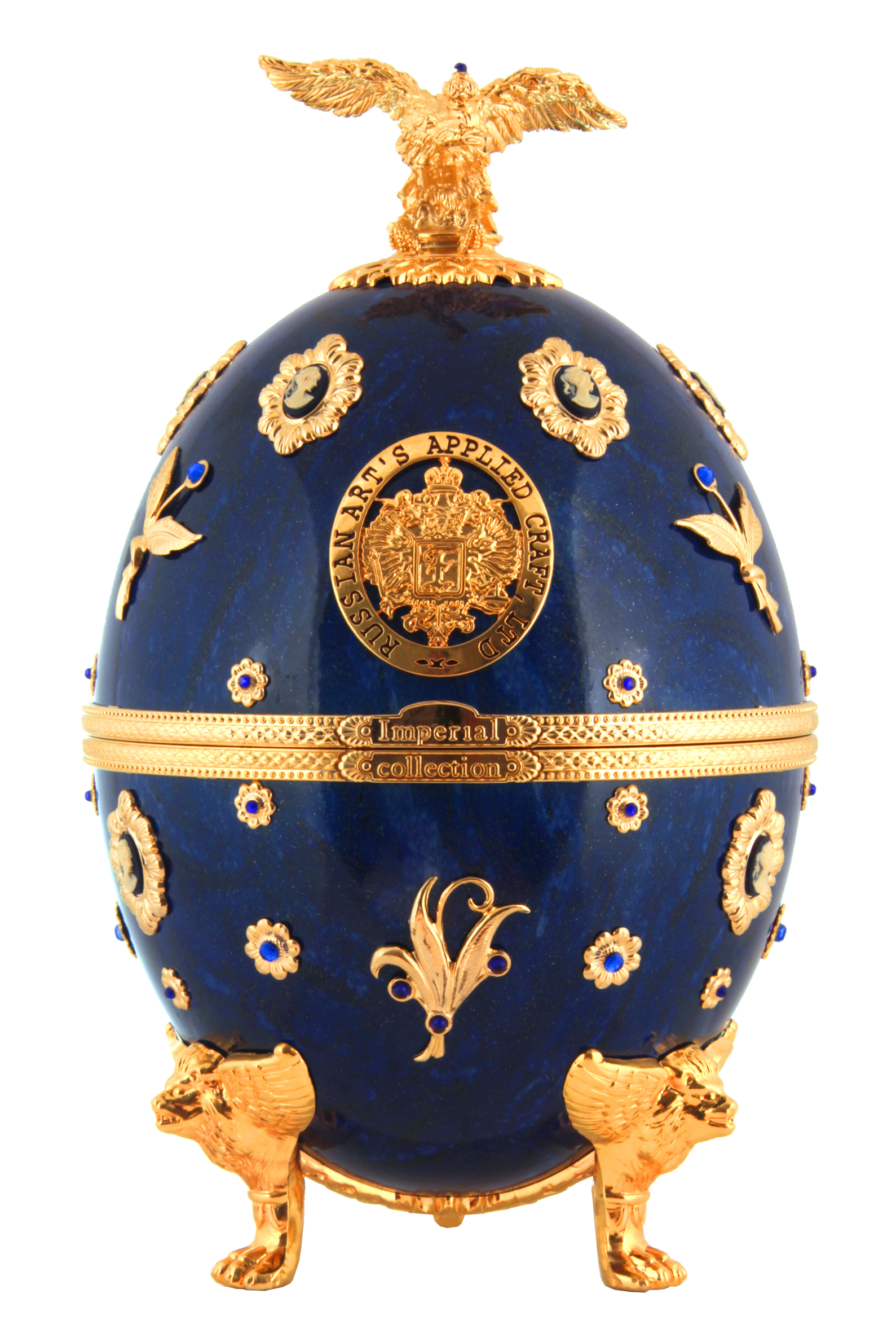 0,7 Императорская Коллекция графин-яйцо синего цвета с камеями в бархатном коробе (ГЛ)