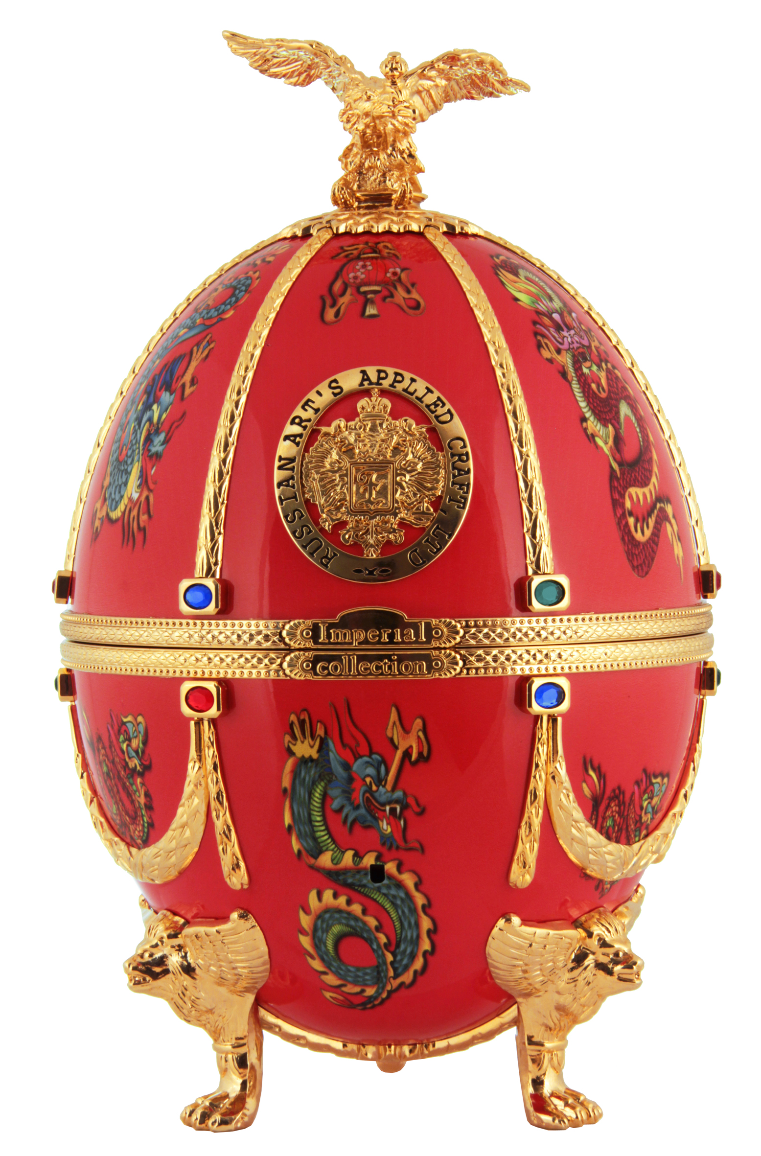 0,7 Императорская Коллекция графин-яйцо красного цвета с драк. и птиц. в барх кор (ГЛ)