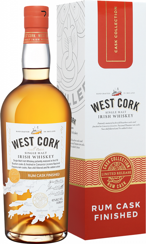 Виски West Cork Small Batch Rum Cask Finished Single Malt Irish Whiskey (gift box) 0.7 л