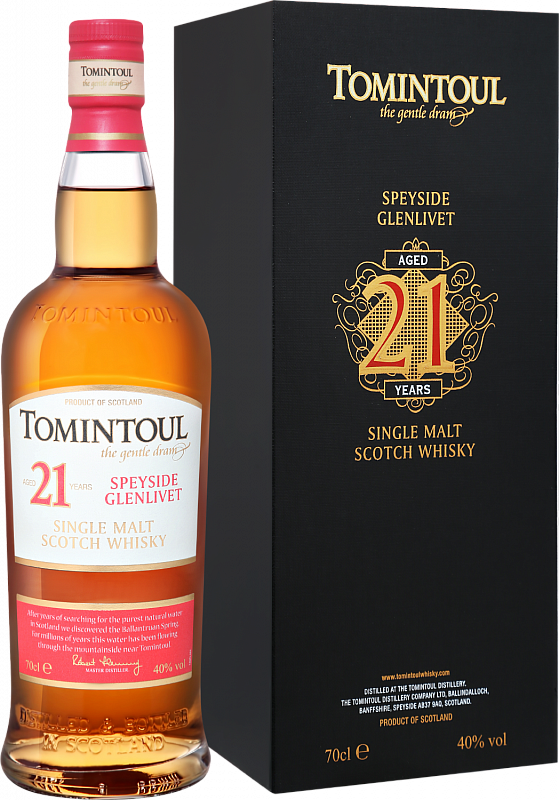 Виски Tomintoul Speyside Glenlivet Single Malt Scotch Whisky 21 YO (gift box) 0.7 л