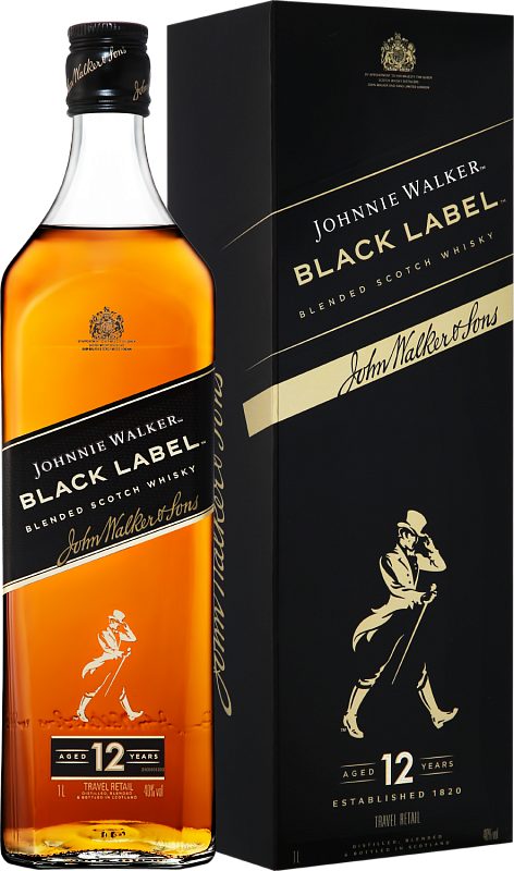 Виски Johnnie Walker Black Label Blended Scotch Whisky (gift box) 1 л