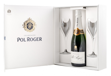 Шампанское Pol Roger Brut Reserve, в подарочной упаковке+2 бокала, 750 мл